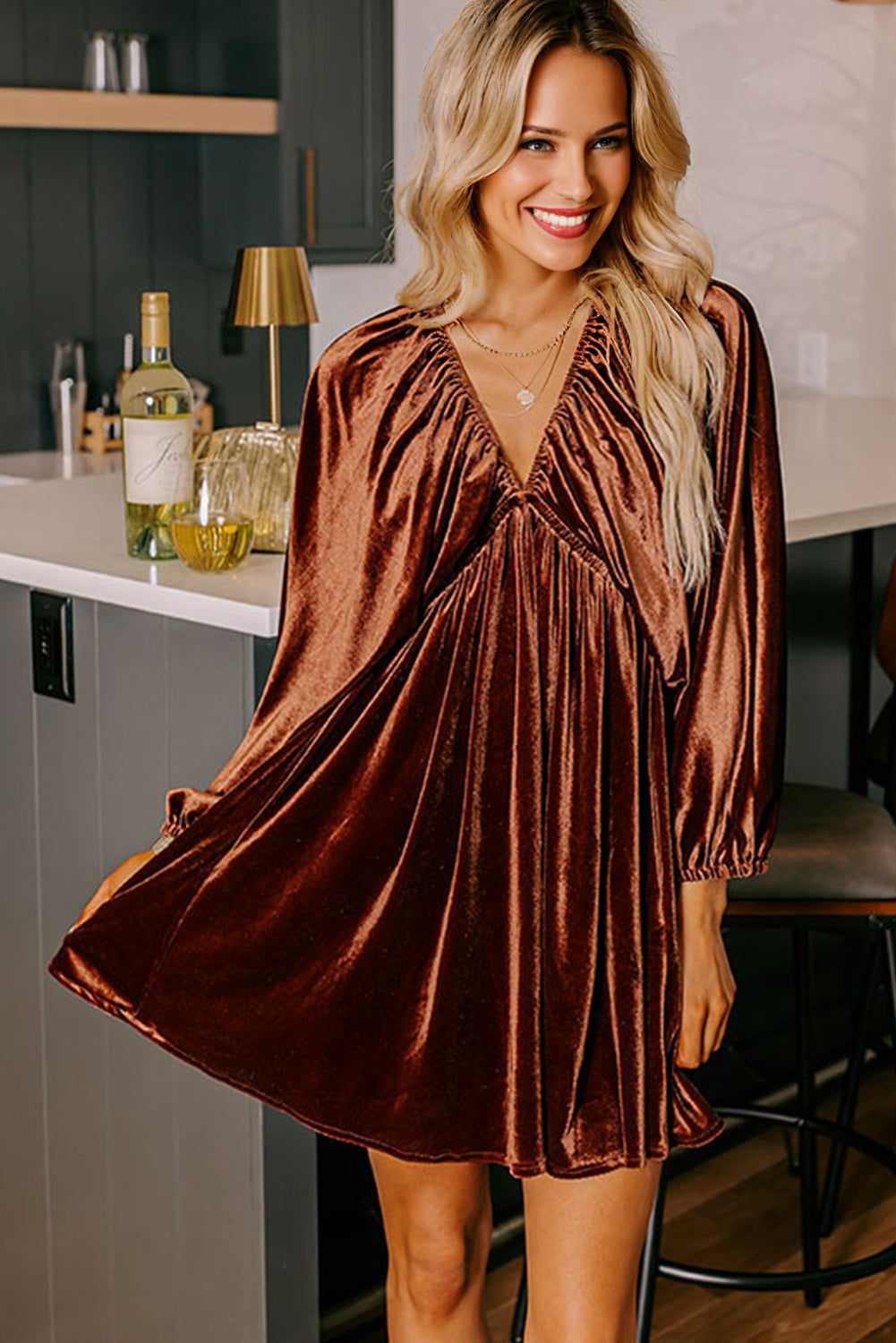v neck mini dress
