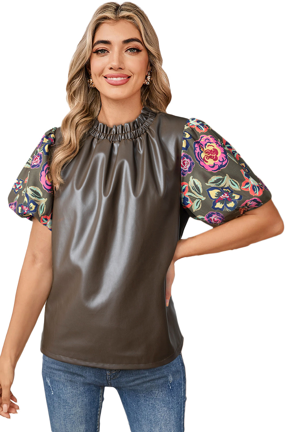 floral puff sleeve top