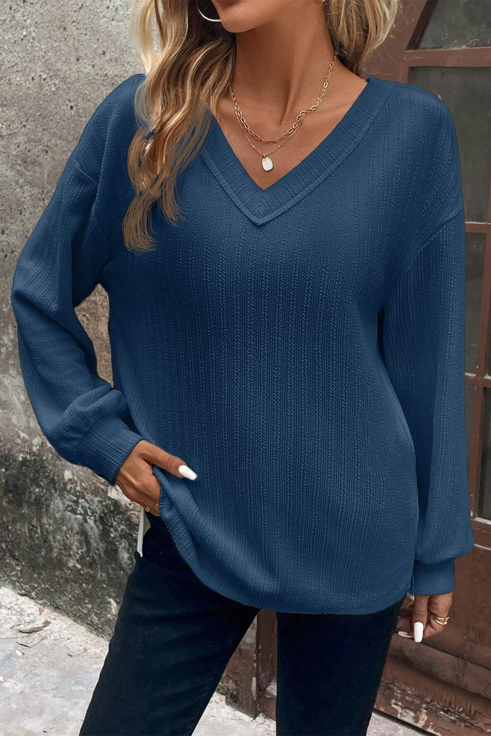 Sweaters Solid V-Neck Long Sleeve Button Sweater for Women