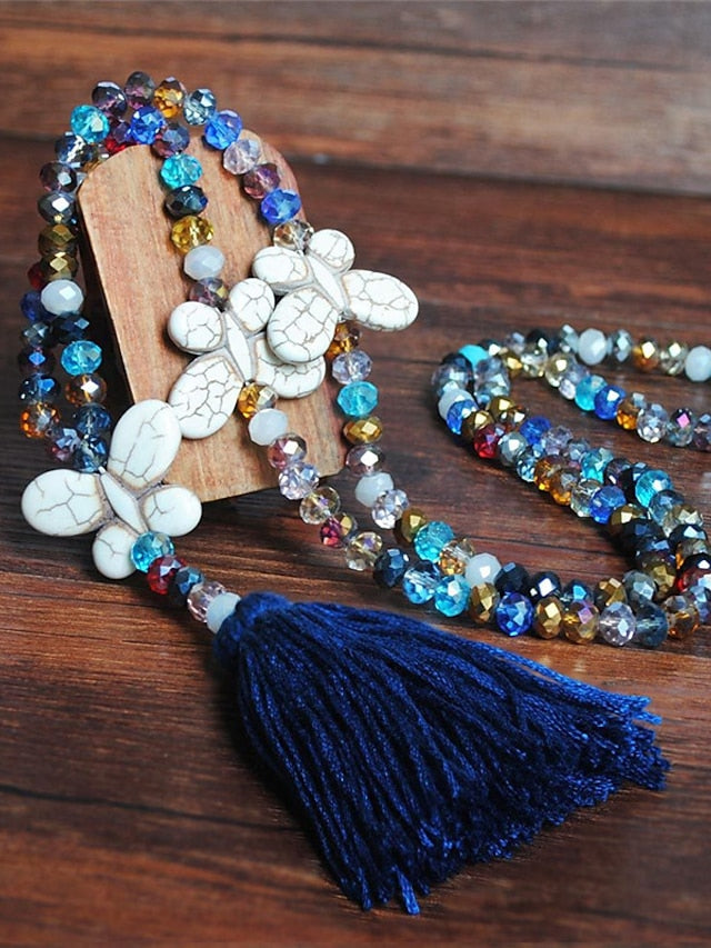 Women's necklace Chic Modern Street Butterfly Necklaces & Color Crystal Bohemia Sweater Necklace / Blue / Pink / Fall / Winter - LuckyFash™