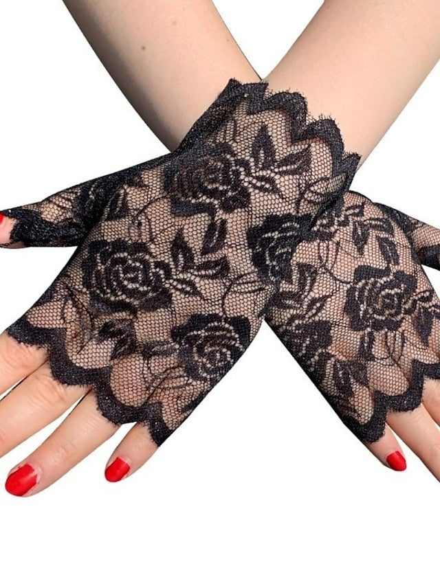 Women's Fingerless Gloves Lace Gloves Wedding Party Evening Gift Polyester Simple Bridal Gloves Sexy 1 Pair - LuckyFash™