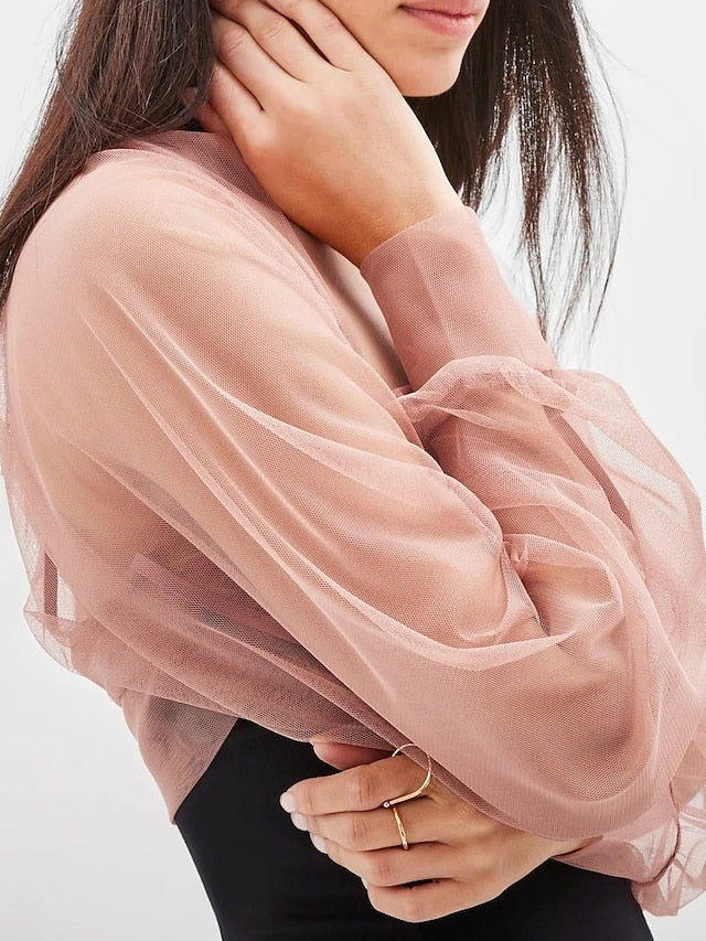 Mesh Bolero Sun Protection Long Puff Sleeve See Through Cover Up Shrug Tulle Bolero Bridal Organza Wedding Guest Fashion Women's Wrap All-Match Spring & Summer - LuckyFash™