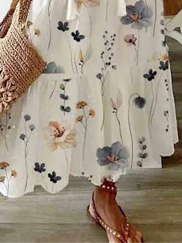 Women's Long Dress Maxi Dress Casual Dress A Line Dress Summer Dress Floral Fashion Casual Outdoor Daily Vacation Print Half Sleeve V Neck Dress Loose Fit White Yellow Summer Spring S M L XL XXL - LuckyFash™