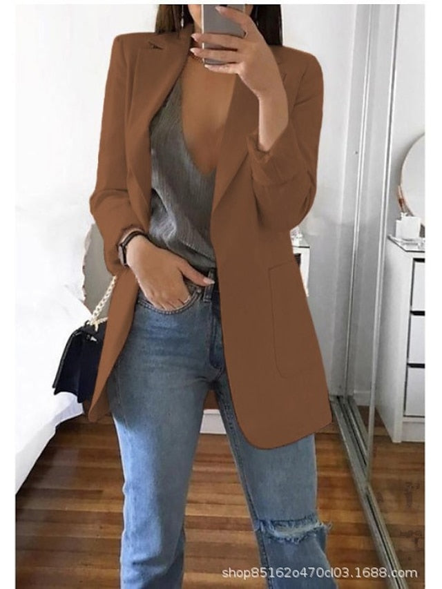 Women's Blazer Casual Pocket Clean Fit Formal Outdoor Daily Wear Polyester Spring Wine Green Black Open Front V Neck Regular Fit S M L XL XXL 3XL / Solid Color - LuckyFash™