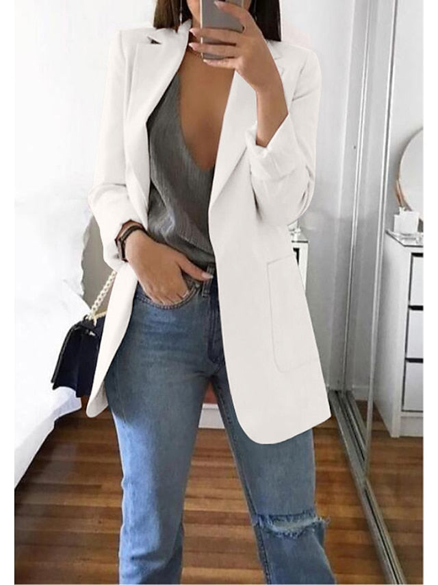 Women's Blazer Casual Pocket Clean Fit Formal Outdoor Daily Wear Polyester Spring Wine Green Black Open Front V Neck Regular Fit S M L XL XXL 3XL / Solid Color - LuckyFash™