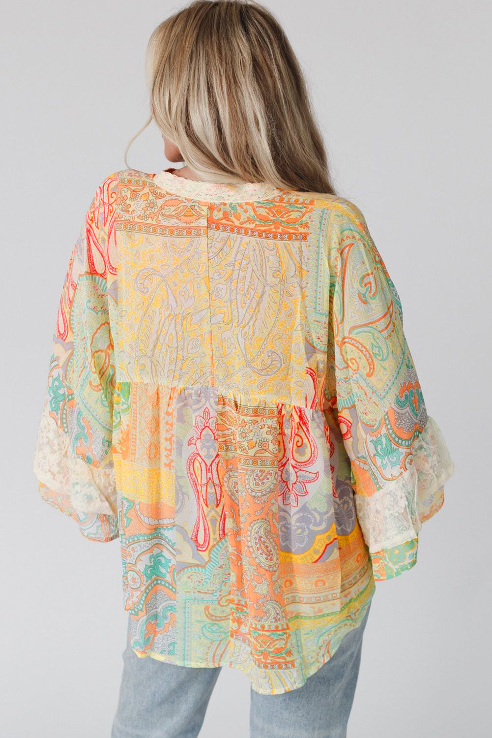 Vintage Map Print V-Neck Long Sleeve Blouse with Casual Flair