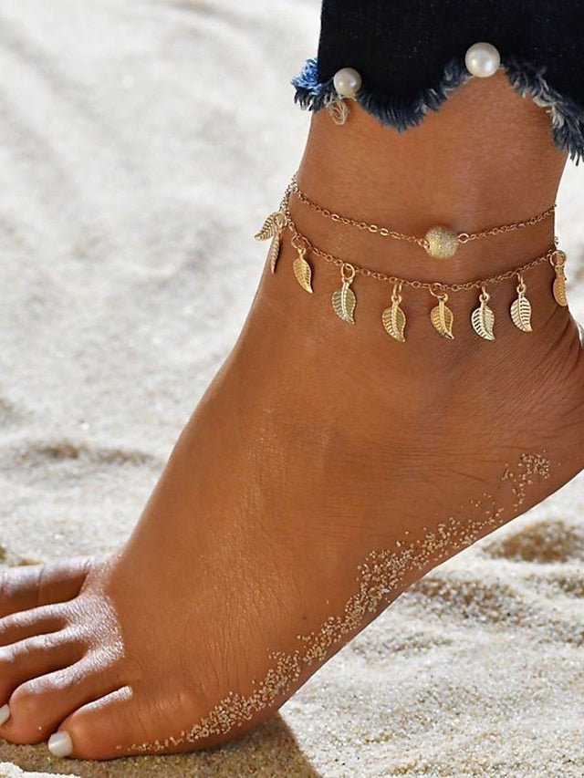 Ankle Bracelet Cute Stylish Women's Body Jewelry For Holiday Beach Classic Alloy Ginkgo Silver Gold 1PC - LuckyFash™