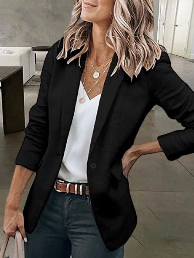 Women's Casual Blazers Clean Fit Open Front Long Sleeve Work Office Jackets Coat claret Dark Grey White Black Blue Traditional / Classic Daily Fall Buttoned Front Turndown Regular Fit S M L XL XXL - LuckyFash™
