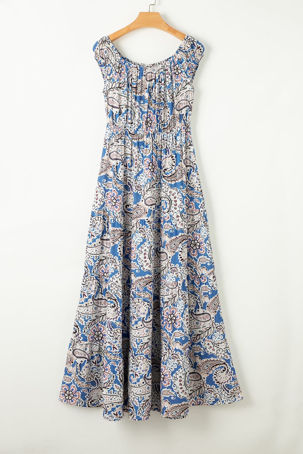 Bohemian Long Short Sleeve Printed V Neck Slit Dress - Drop Shoulder - Strappy - Wrap - Closed Cape - Accordion