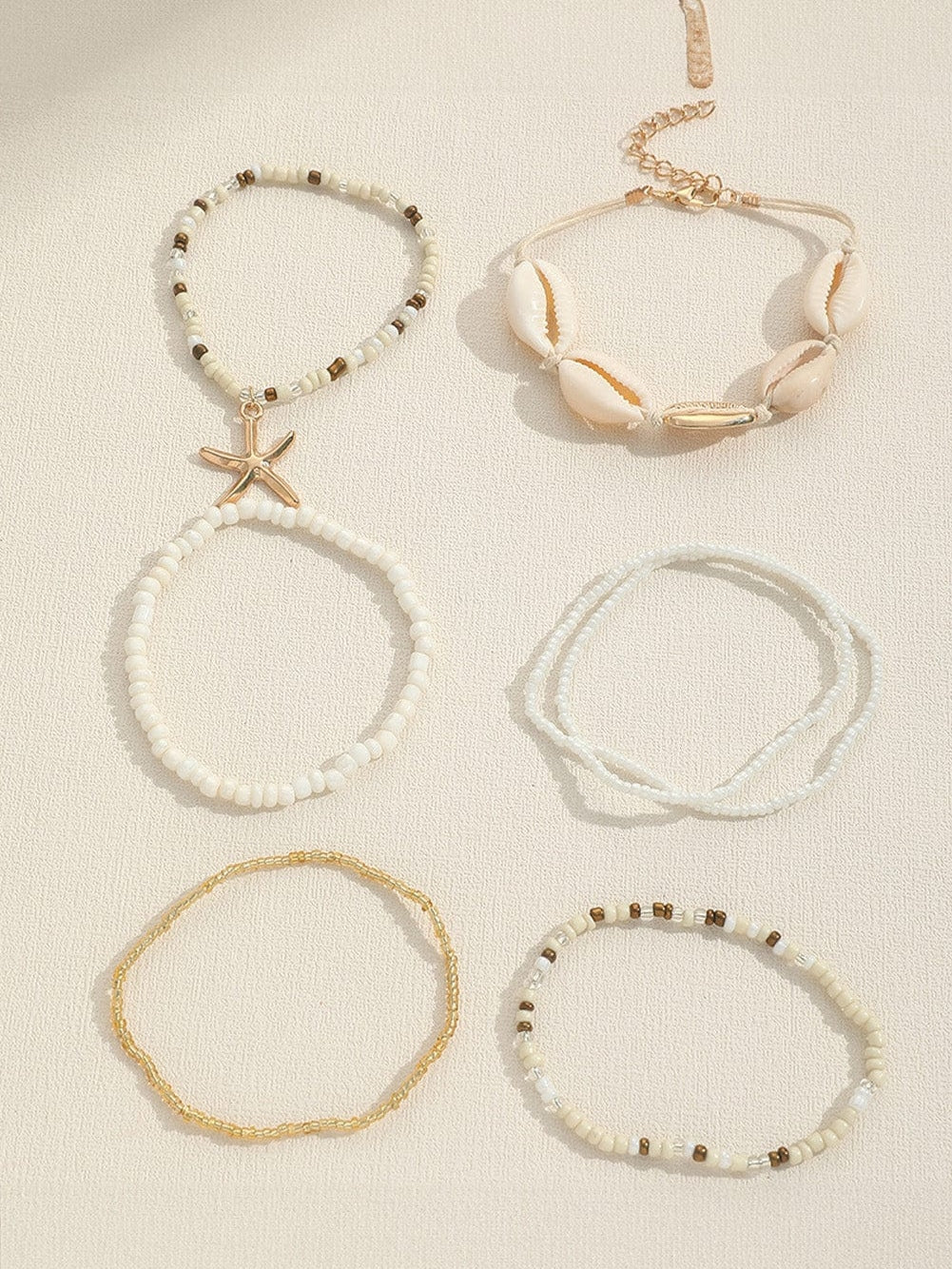 Bohemian Seaside Shell and Starfish Beaded Bracelet Set