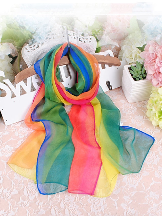 Women's Chiffon Scarf Party Black Scarf Color Block Cute Red Blue Fall Spring - LuckyFash™