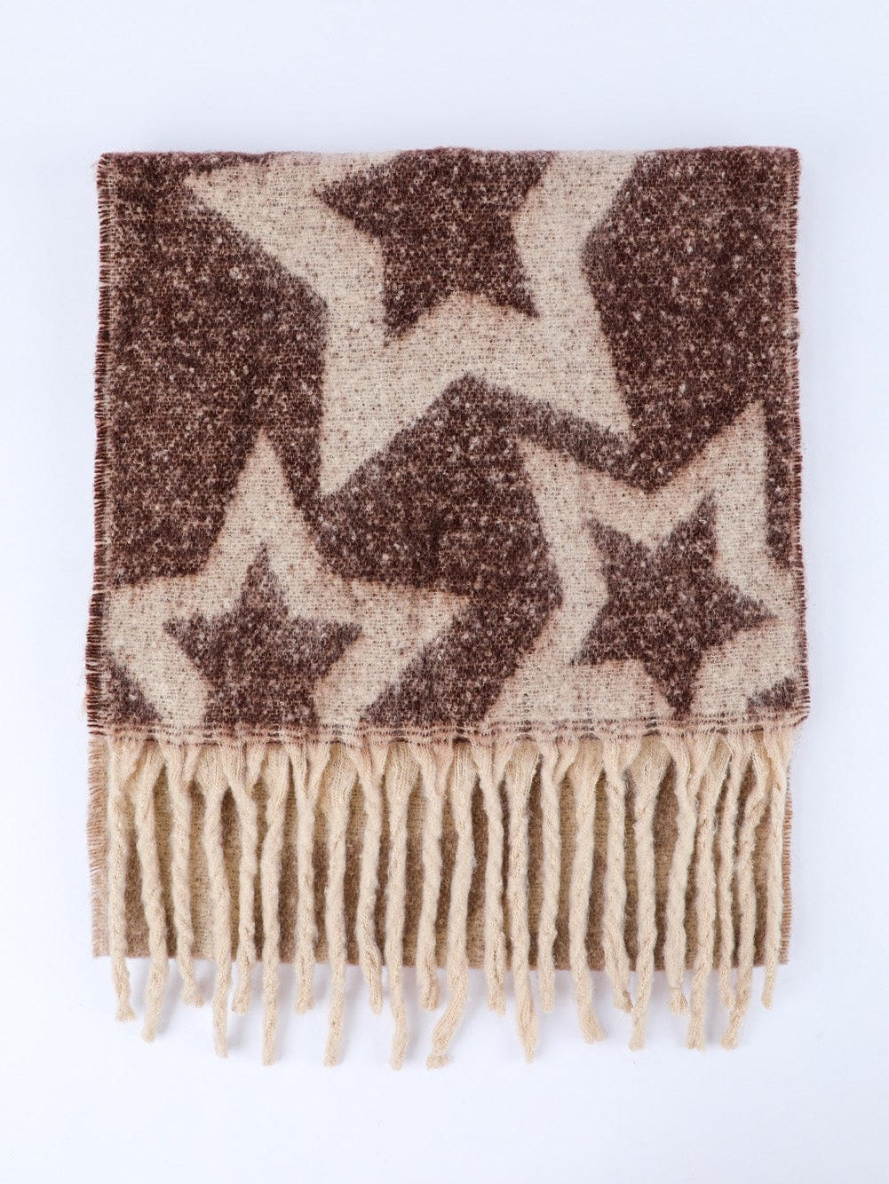Brown Star Color Block Tasseled Oversized Winter Wrap