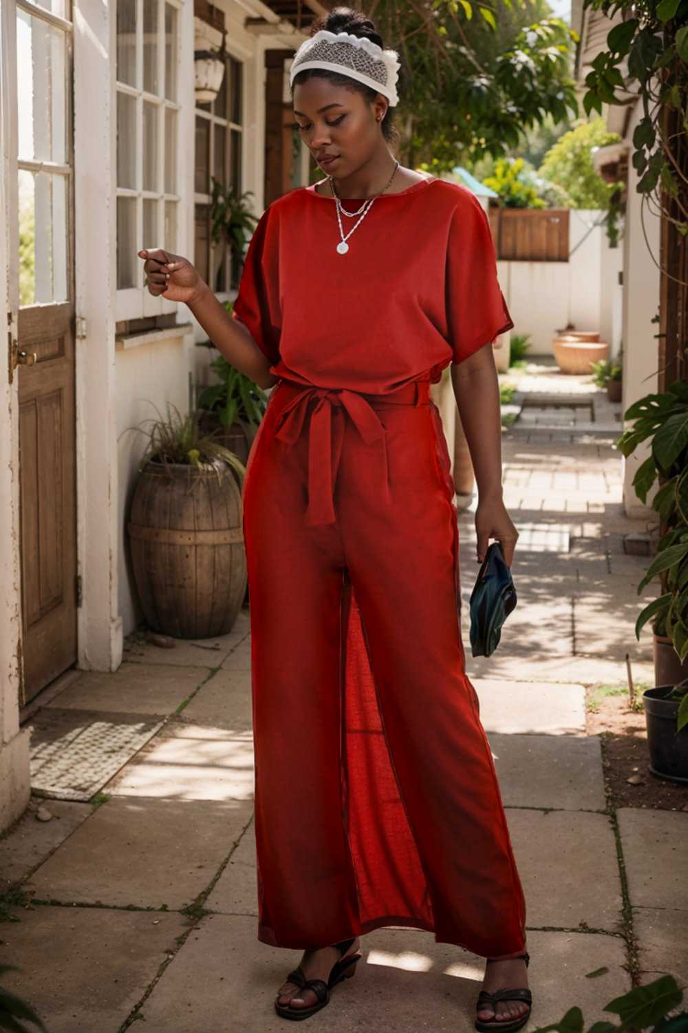 burning red belted wide leg jumpsuit 107470