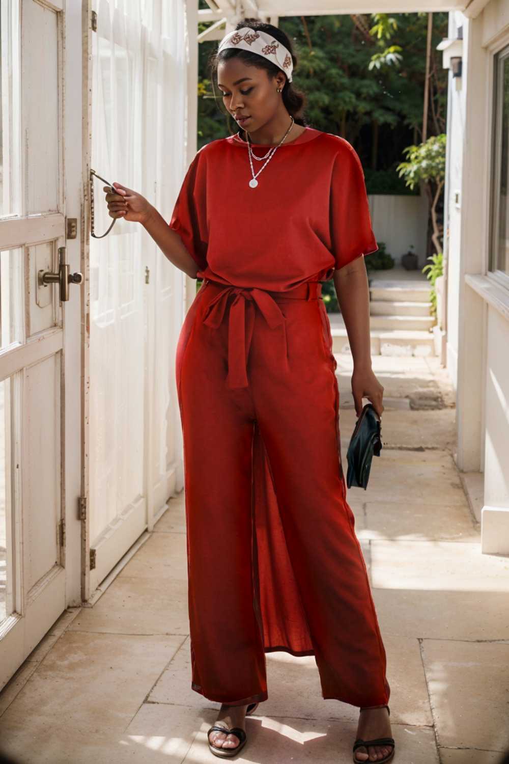 burning red belted wide leg jumpsuit 107467