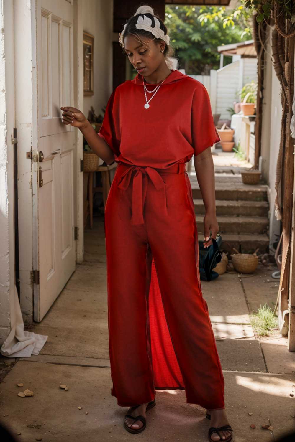 burning red belted wide leg jumpsuit 107465
