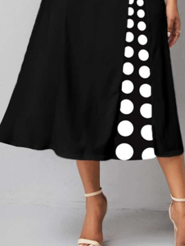 Women's Dress - Casual Dress Work Dress Church Dress Midi Dress Black 3/4 Length Sleeve Polka Dot Ruched Winter Fall Spring V Neck Modern Winter Dress Office Daily 2023 S M L XL XXL
