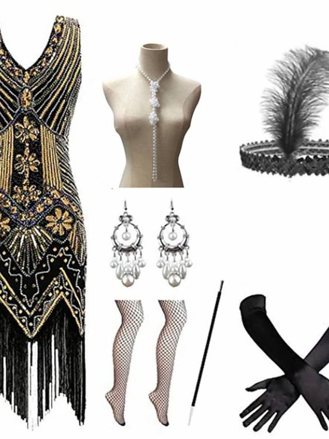 The Great Gatsby Charleston Plus Size Roaring 20s 1920s Cocktail Dress Vintage Dress Flapper Dress Prom Dress Prom Dresses Women's Feather Costume Vintage Cosplay 1 Necklace New Year - LuckyFash™