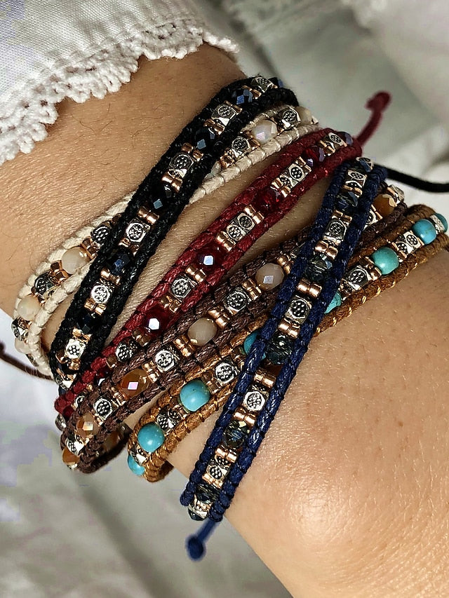 Women's Friendship Bracelet Vintage Bracelet Bracelet Retro Fashion Birthday Vintage Theme Rustic / Lodge Simple Ethnic Vintage Boho Glass Bracelet Jewelry Royal Blue / White / Black For Sport Prom - LuckyFash™