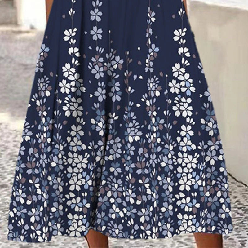 Women's Casual Dress Shift Dress Midi Dress Navy Blue 3/4 Length Sleeve Floral Print Summer Spring Crew Neck Basic Vacation Fall Dress Summer Dress 2023 S M L XL XXL 3XL 4XL 5XL