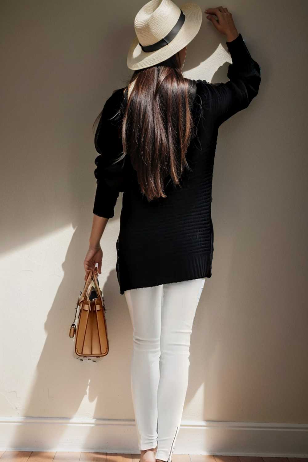 casual chunky knit mock neck long sleeve split pullover sweater 107458