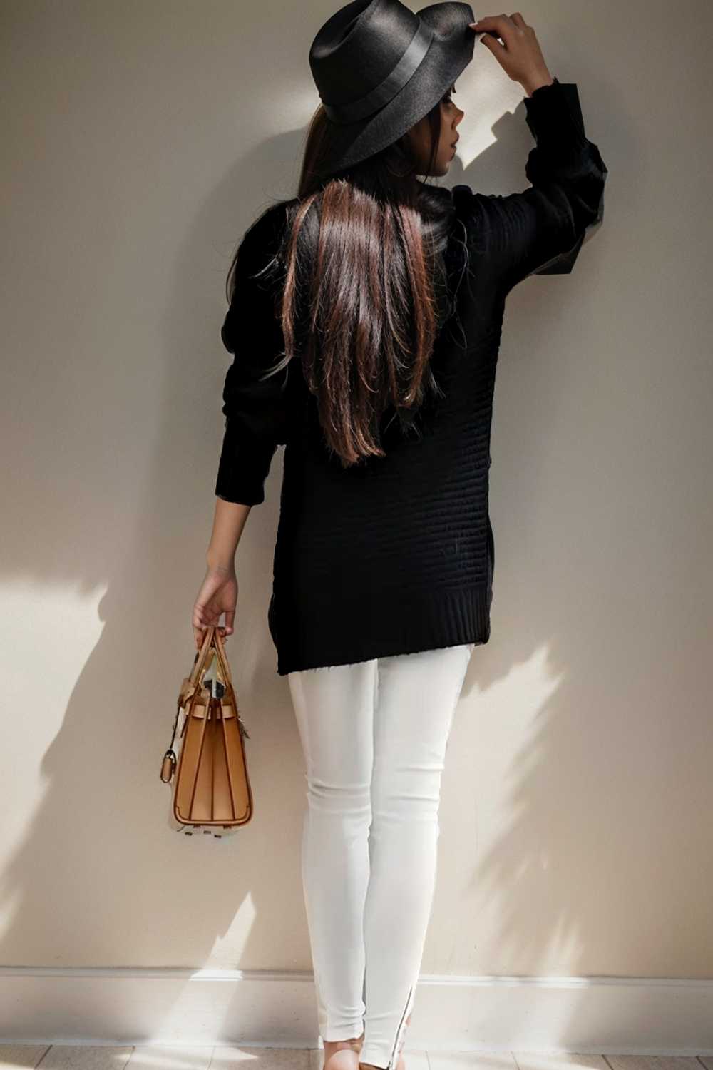 casual chunky knit mock neck long sleeve split pullover sweater 107449