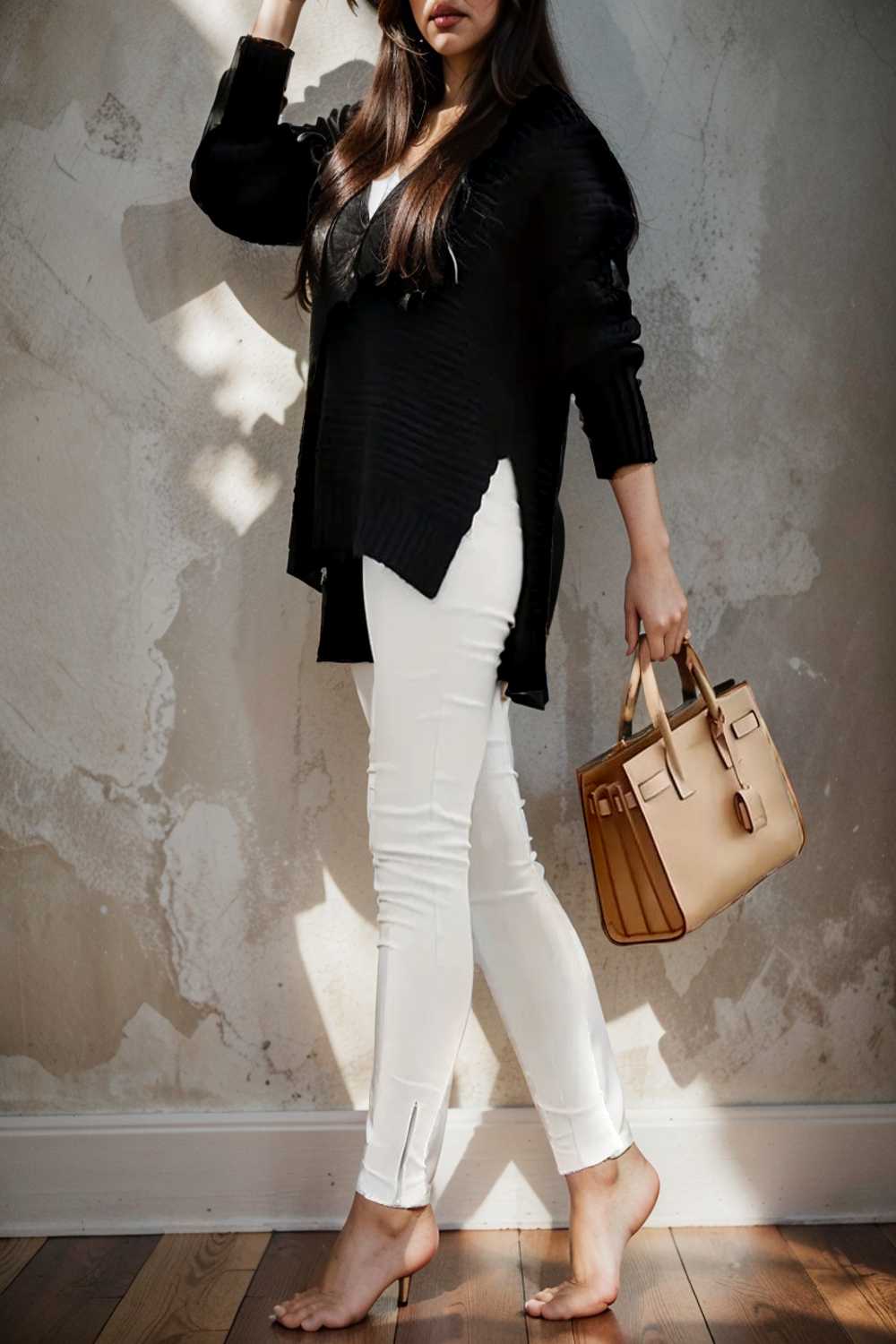 casual chunky knit mock neck long sleeve split pullover sweater 107445