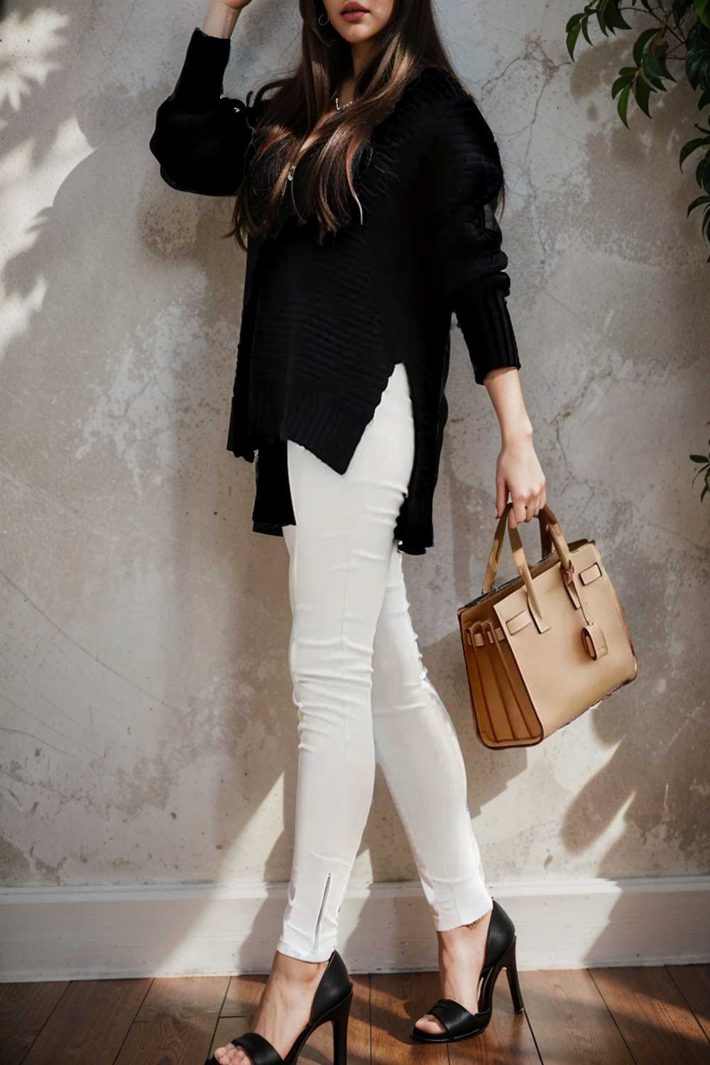 casual chunky knit mock neck long sleeve split pullover sweater 107444