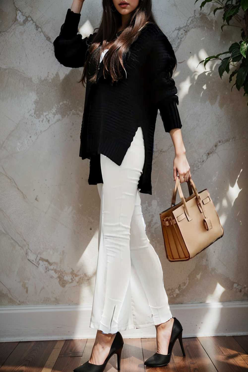 casual chunky knit mock neck long sleeve split pullover sweater 107442