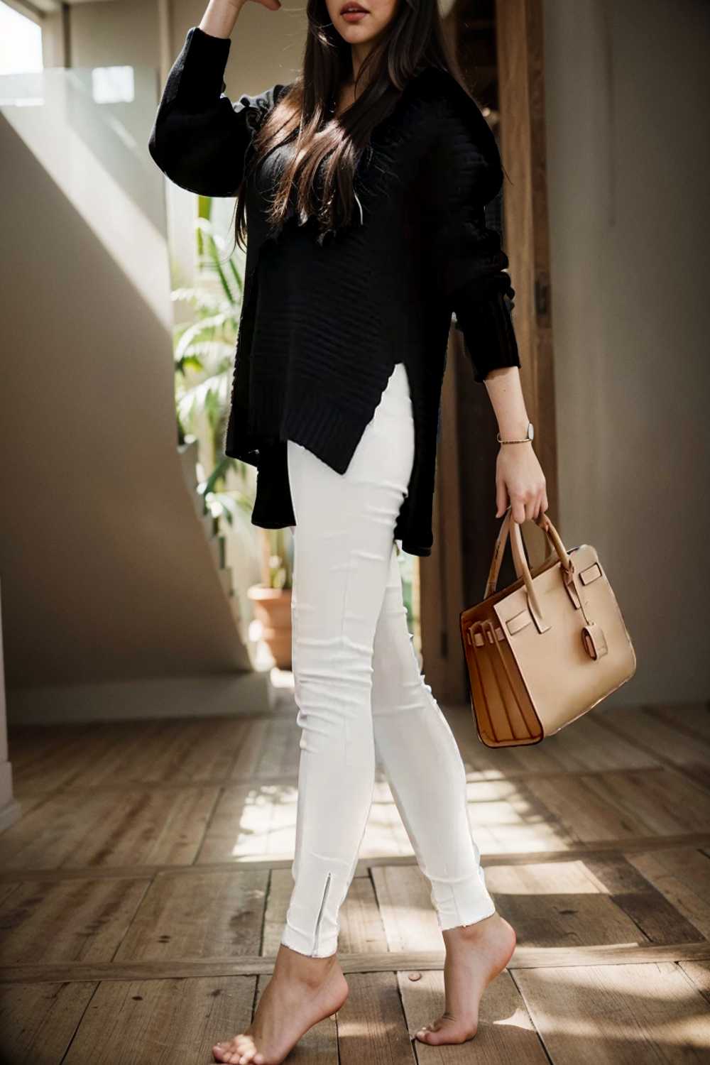 casual chunky knit mock neck long sleeve split pullover sweater 107436