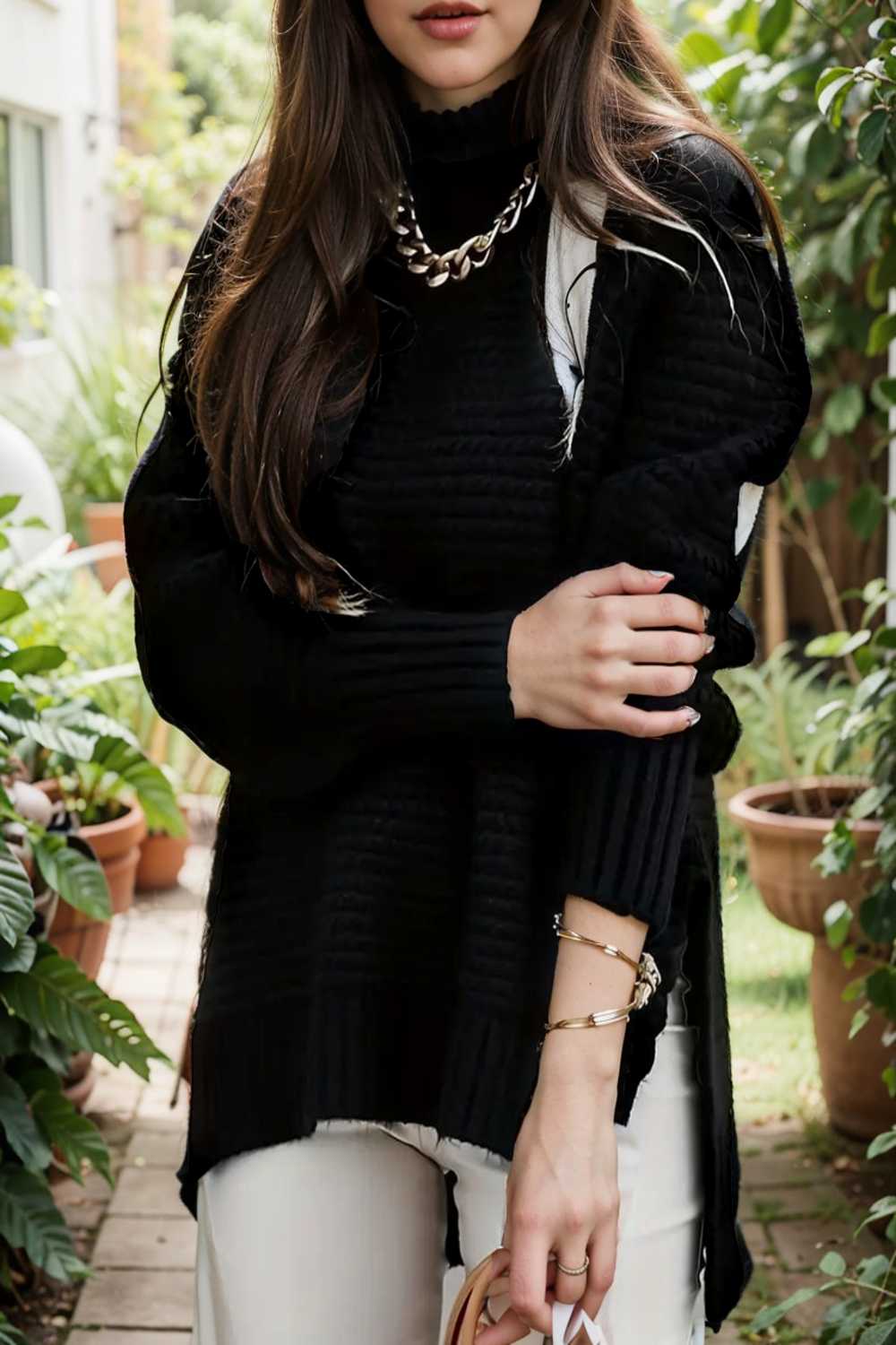 casual chunky knit mock neck long sleeve split pullover sweater 107415