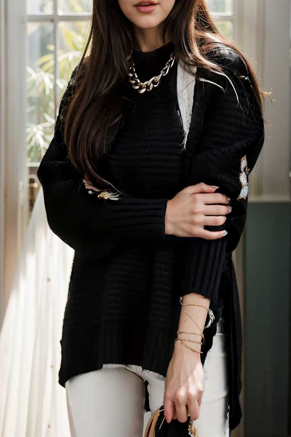 casual chunky knit mock neck long sleeve split pullover sweater 112606