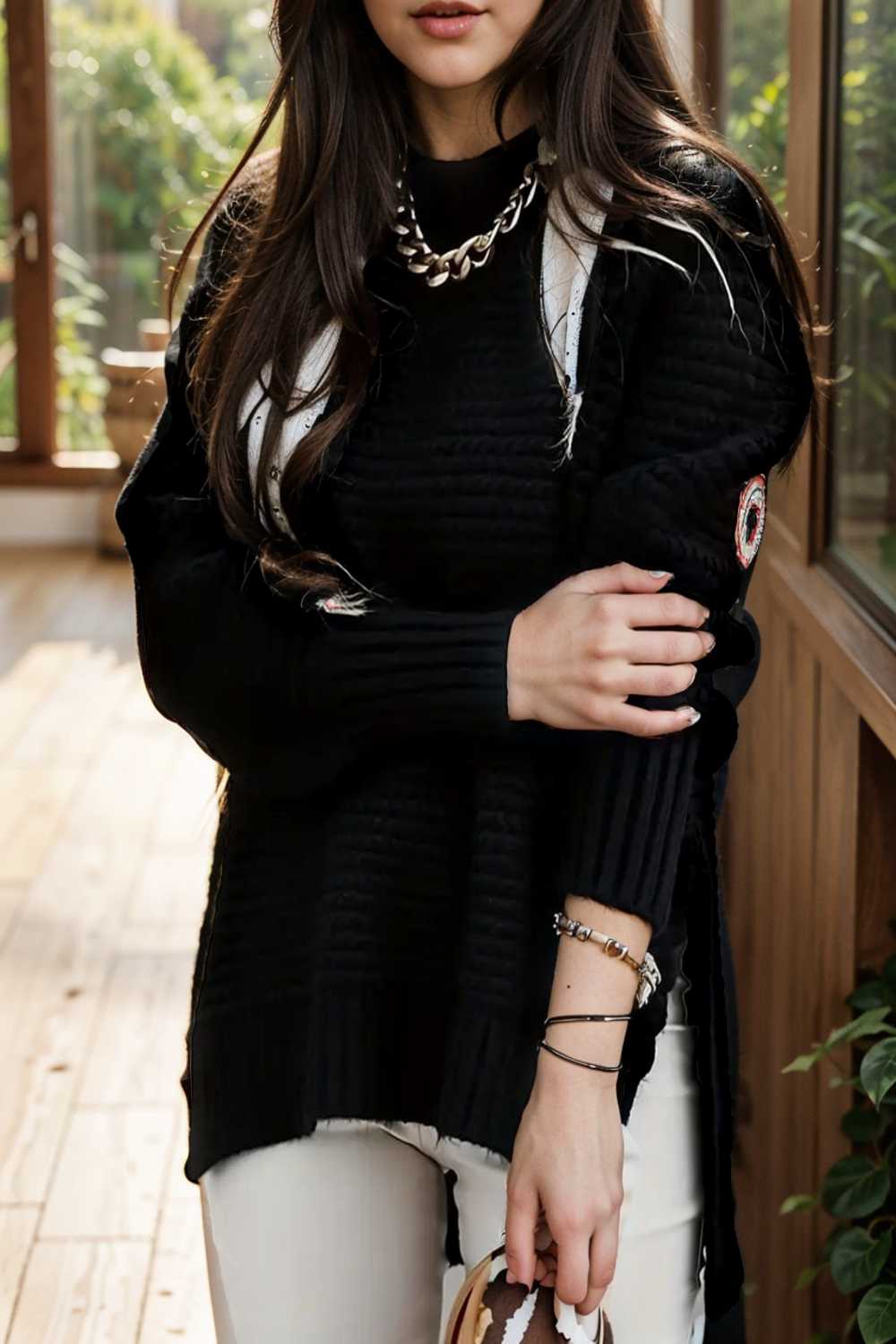 casual chunky knit mock neck long sleeve split pullover sweater 112605