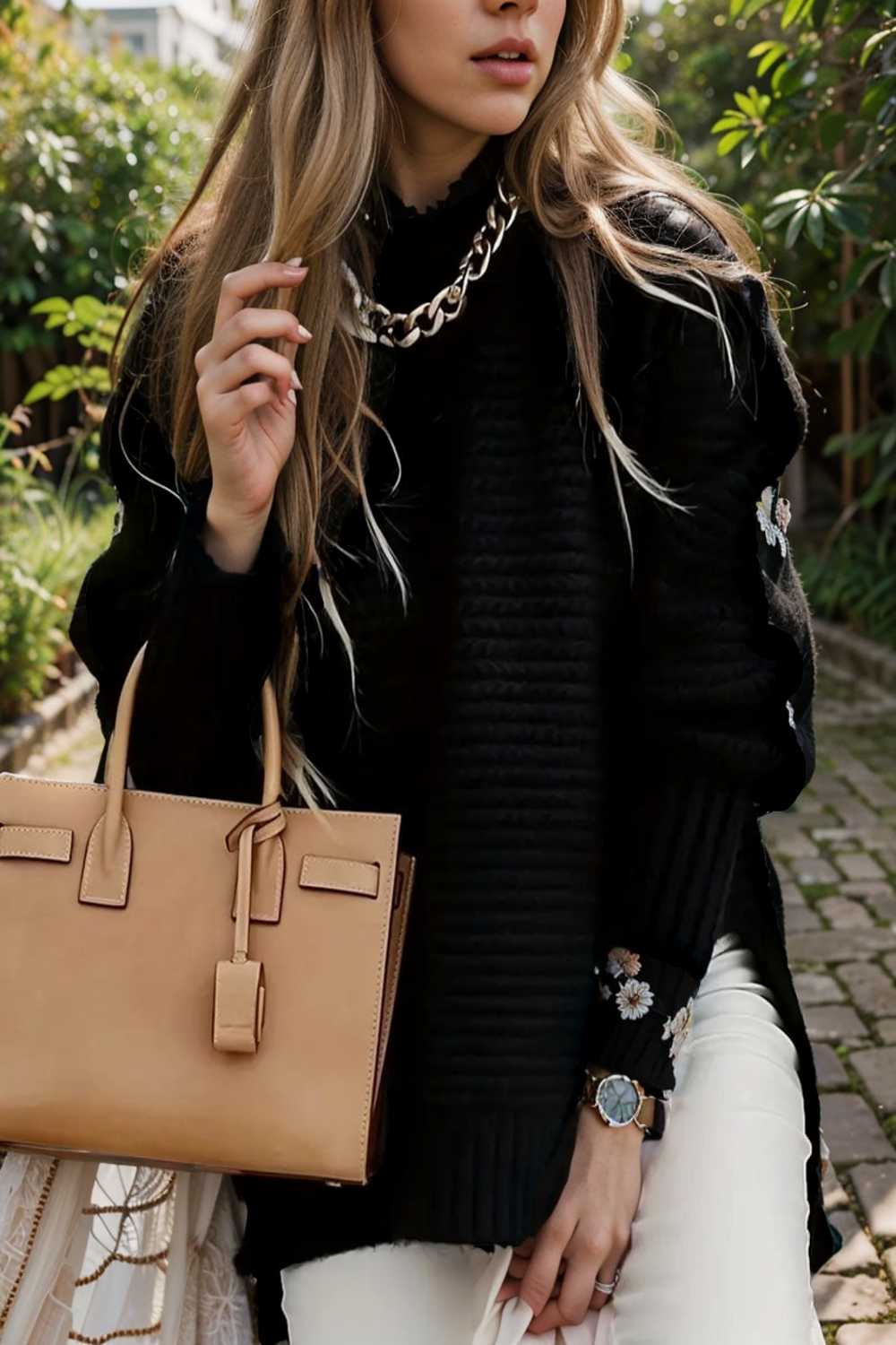 casual chunky knit mock neck long sleeve split pullover sweater 107235