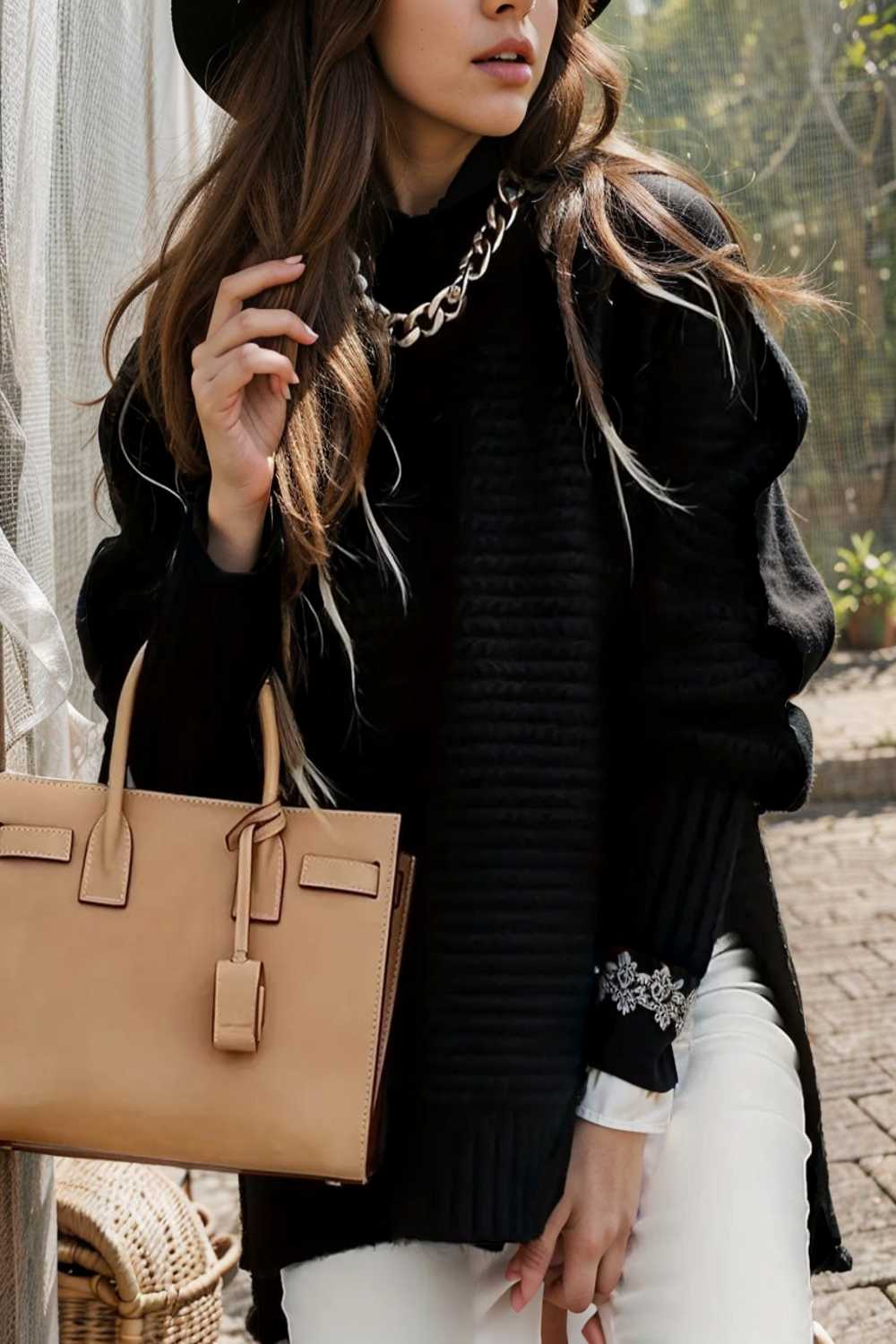 casual chunky knit mock neck long sleeve split pullover sweater 112743