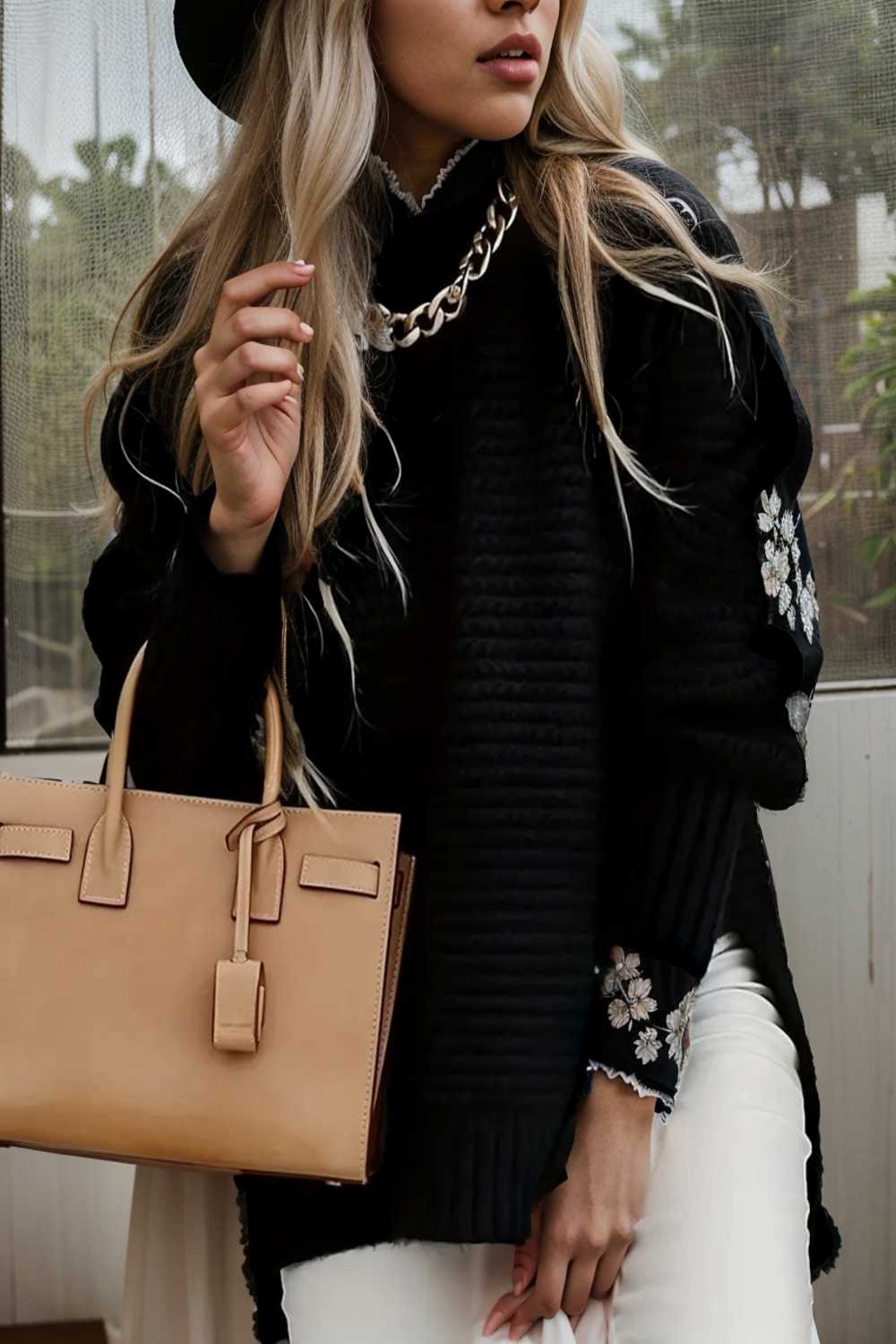 casual chunky knit mock neck long sleeve split pullover sweater 112579