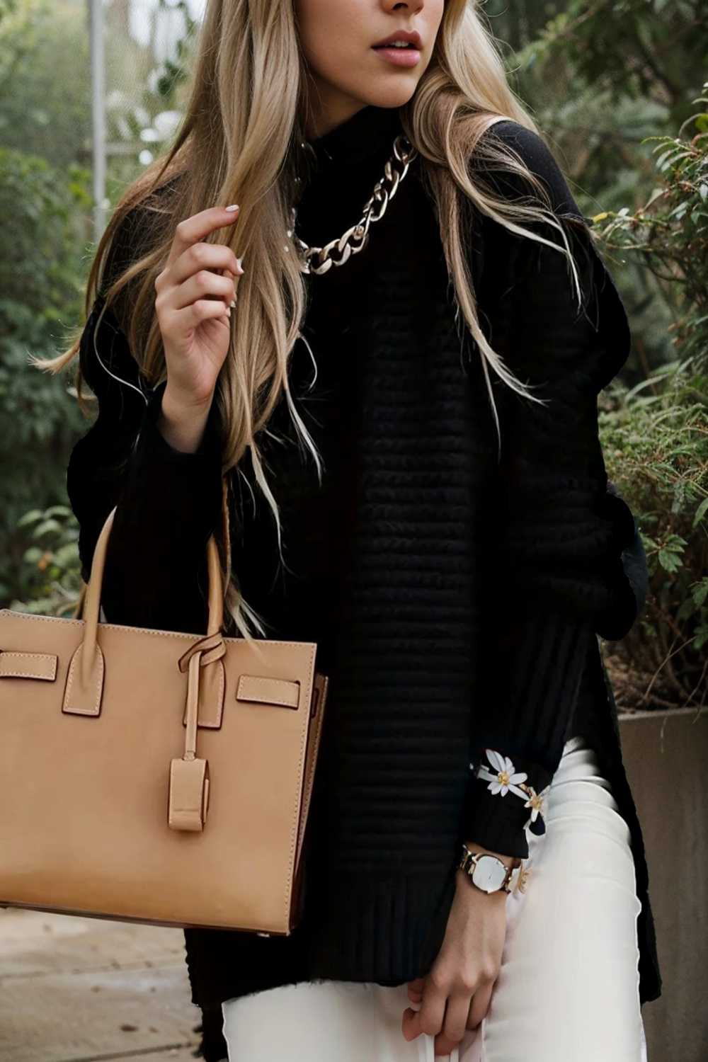 casual chunky knit mock neck long sleeve split pullover sweater 112575