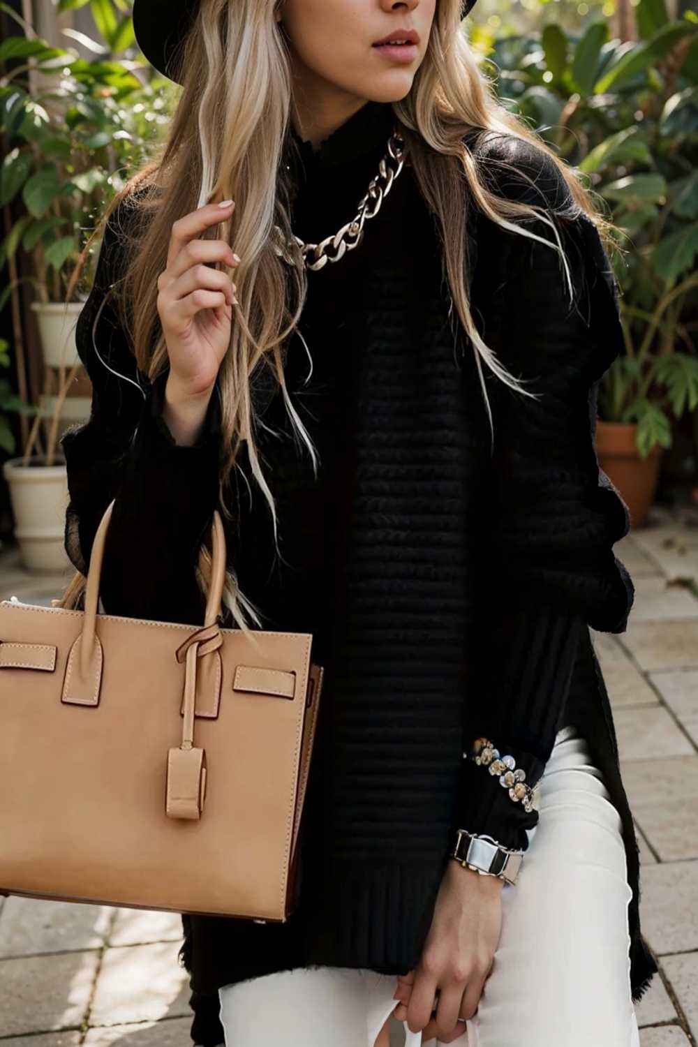 casual chunky knit mock neck long sleeve split pullover sweater 112574
