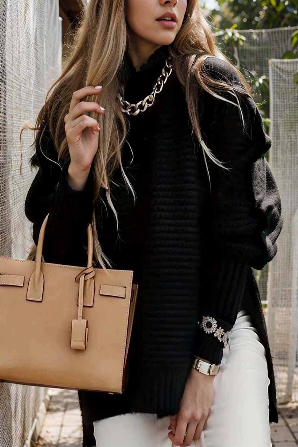 casual chunky knit mock neck long sleeve split pullover sweater 112573