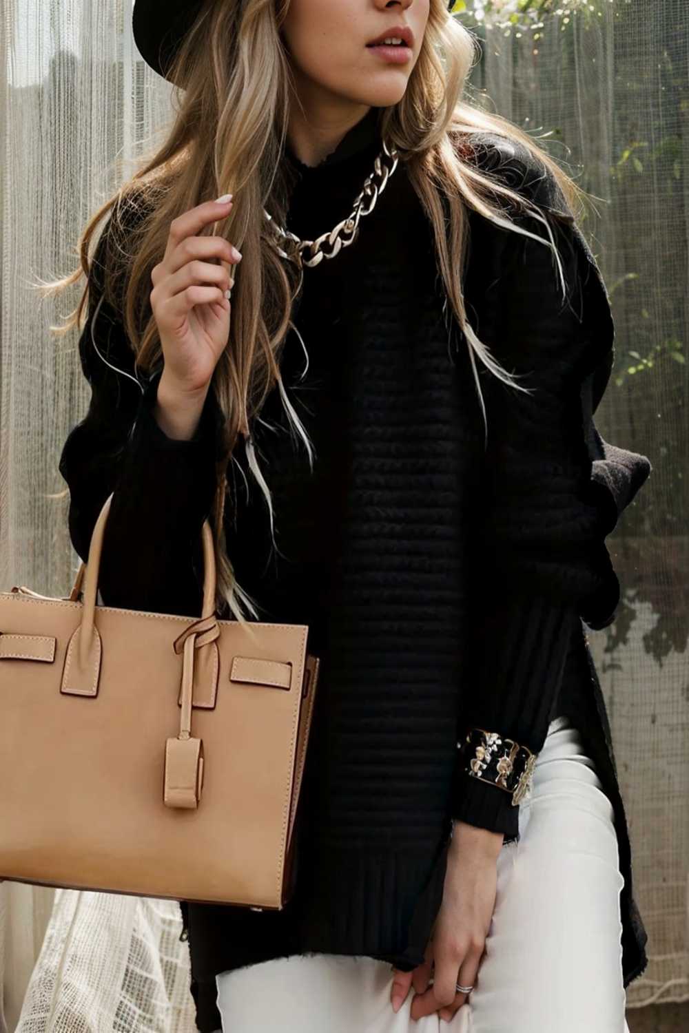 casual chunky knit mock neck long sleeve split pullover sweater 112570