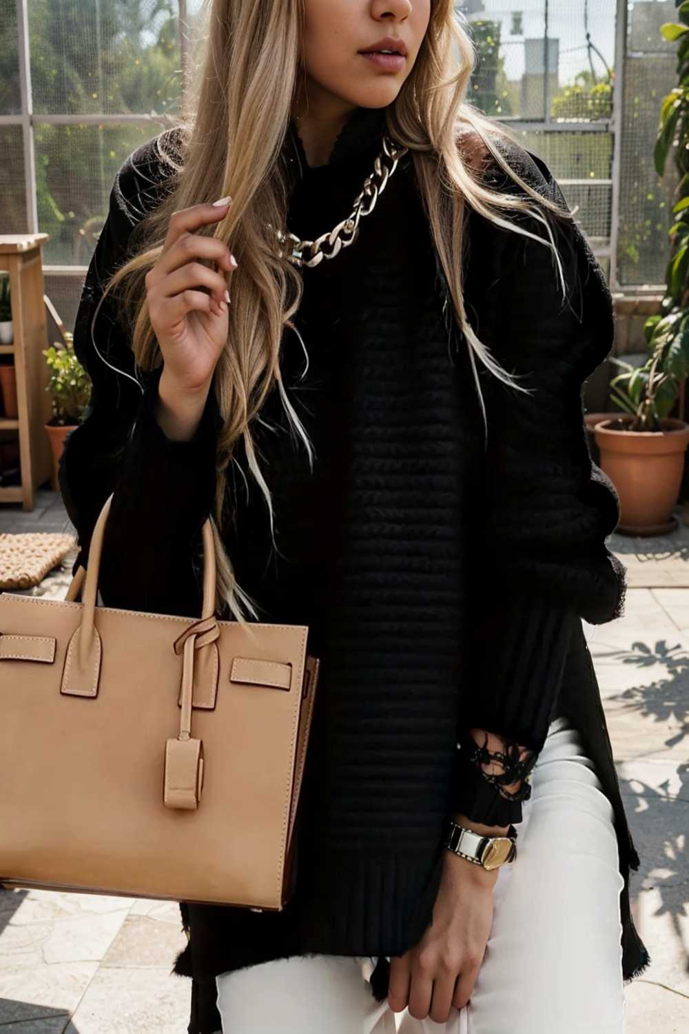 casual chunky knit mock neck long sleeve split pullover sweater 112567