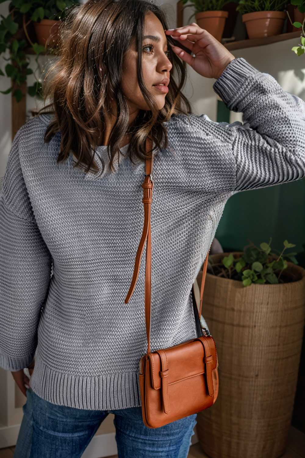 casual chunky knit mock neck long sleeve split pullover sweater 112512