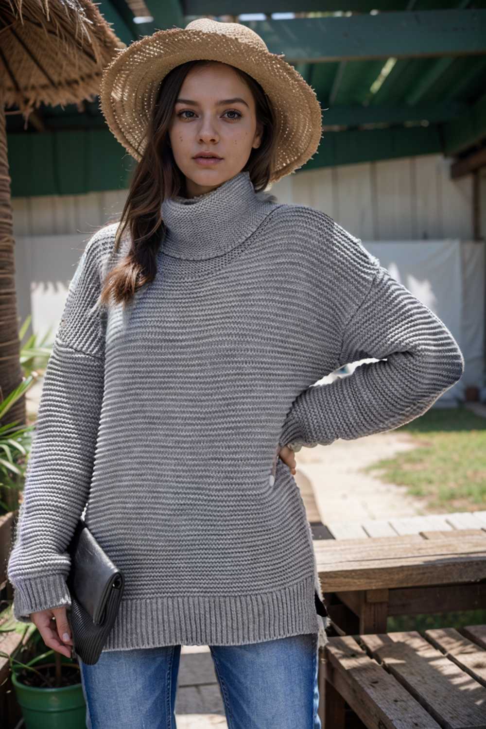 casual chunky knit mock neck long sleeve split pullover sweater 111682