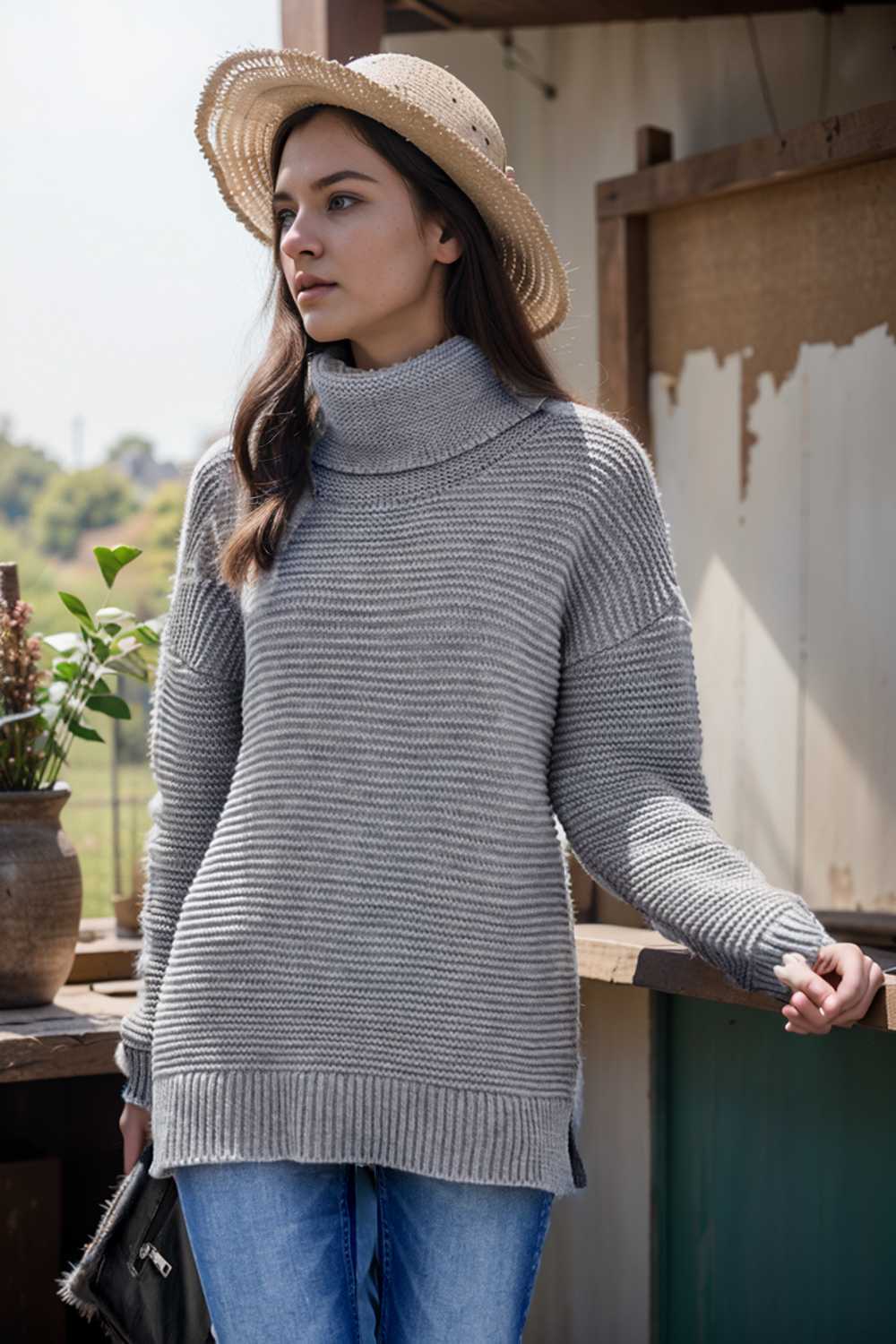 casual chunky knit mock neck long sleeve split pullover sweater 105908