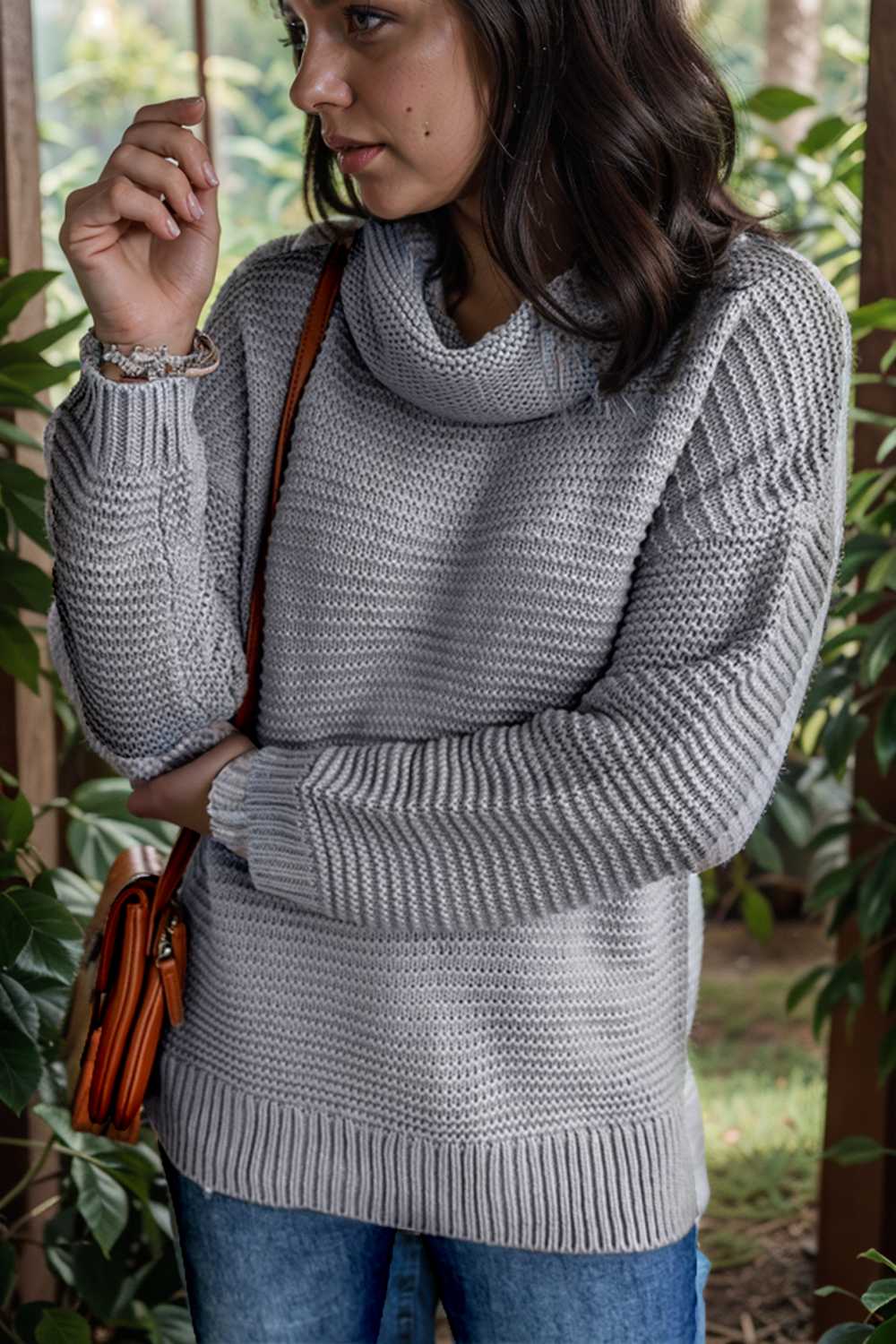 casual chunky knit mock neck long sleeve split pullover sweater 111667