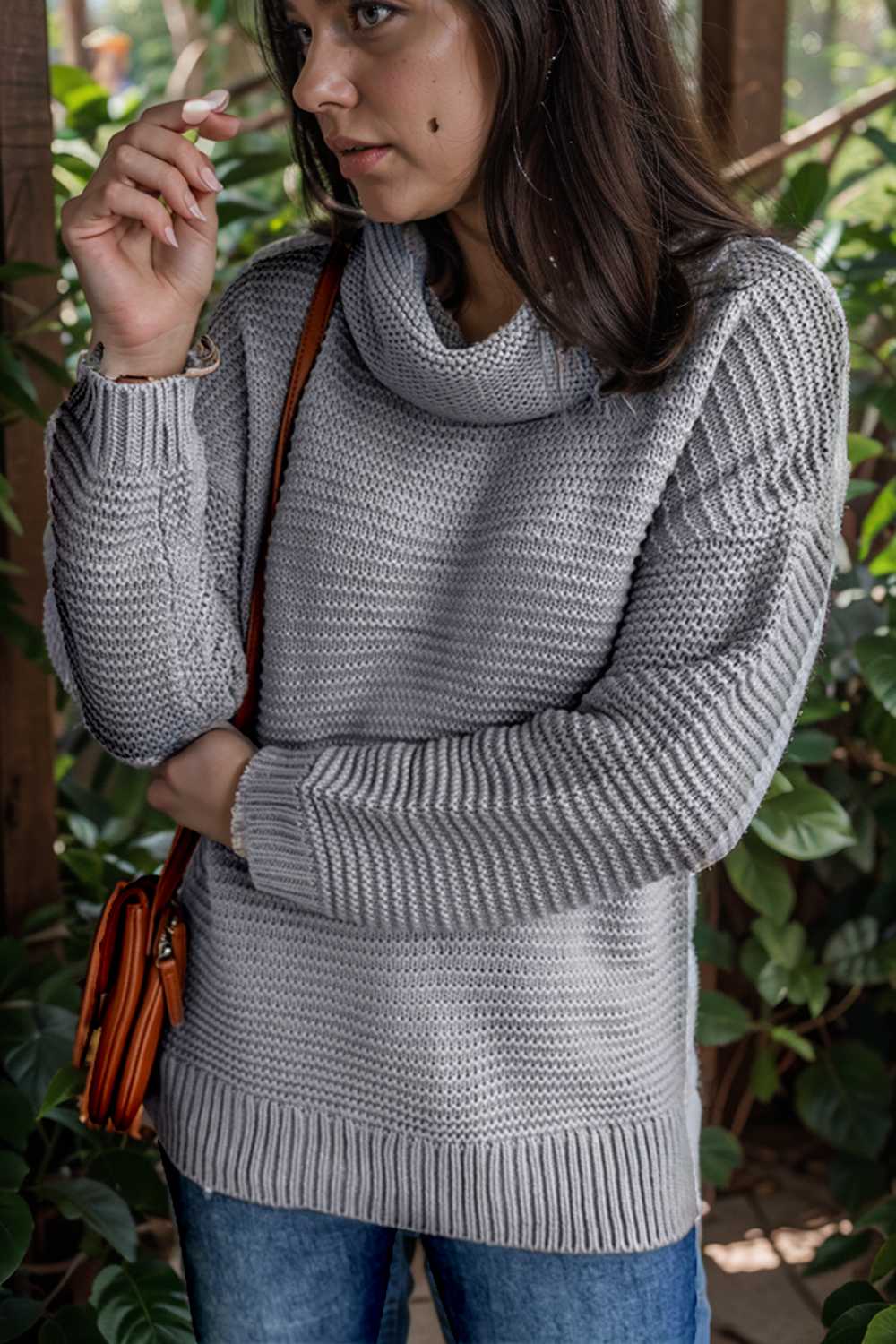casual chunky knit mock neck long sleeve split pullover sweater 111664