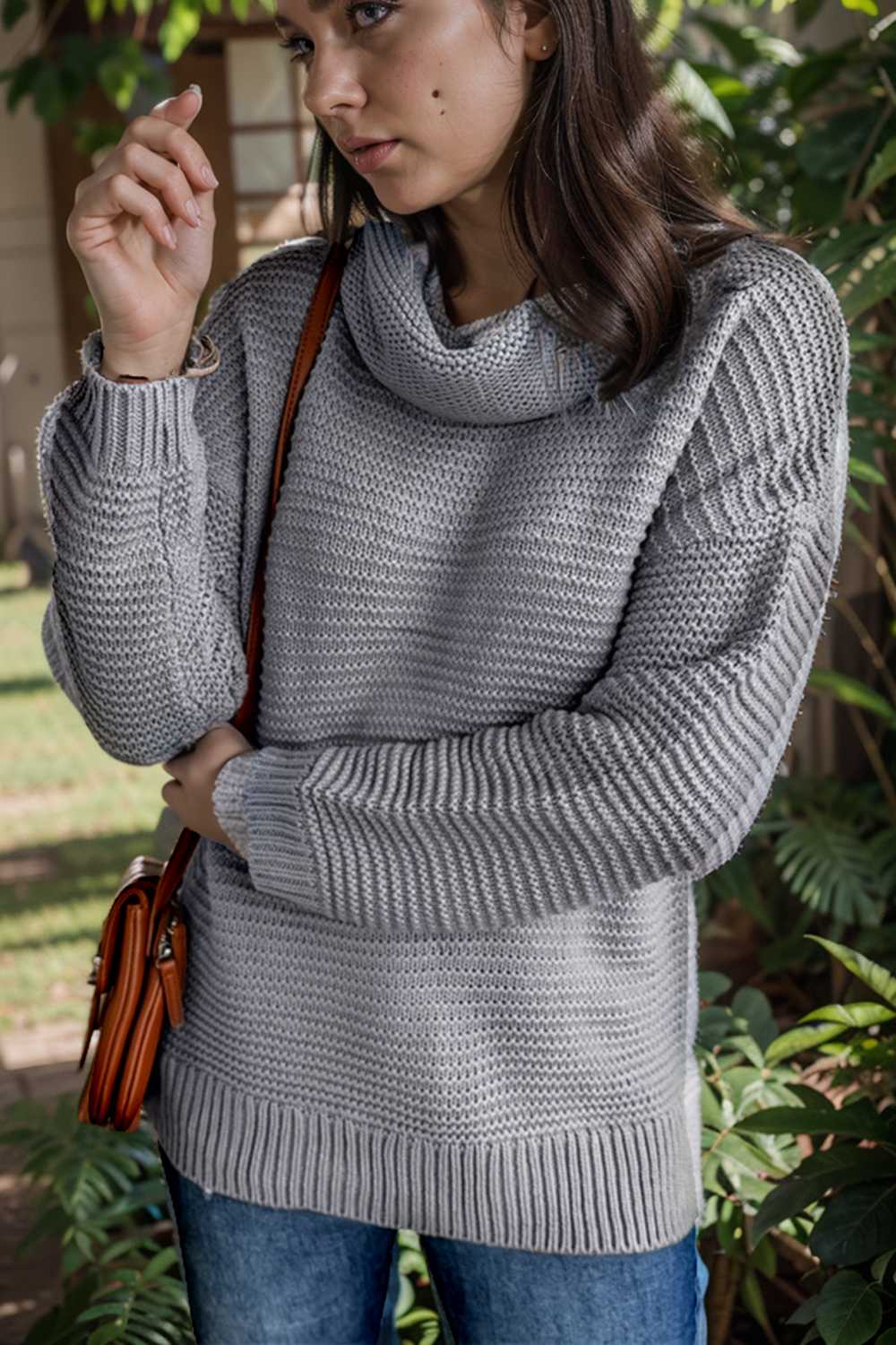 casual chunky knit mock neck long sleeve split pullover sweater 111662