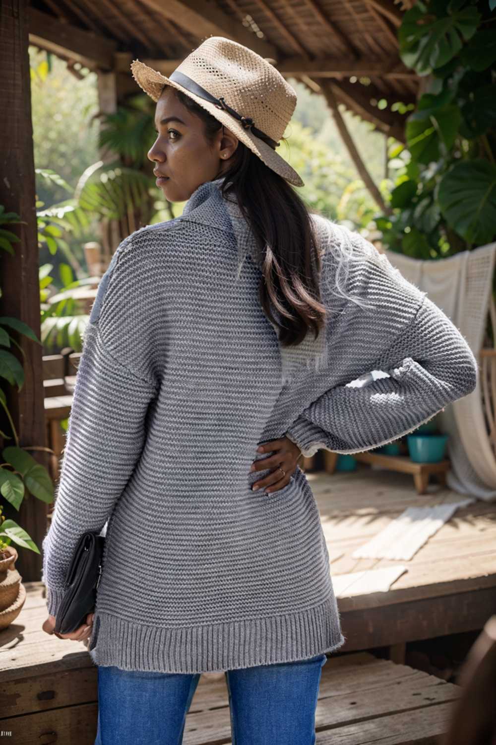 casual chunky knit mock neck long sleeve split pullover sweater 111652