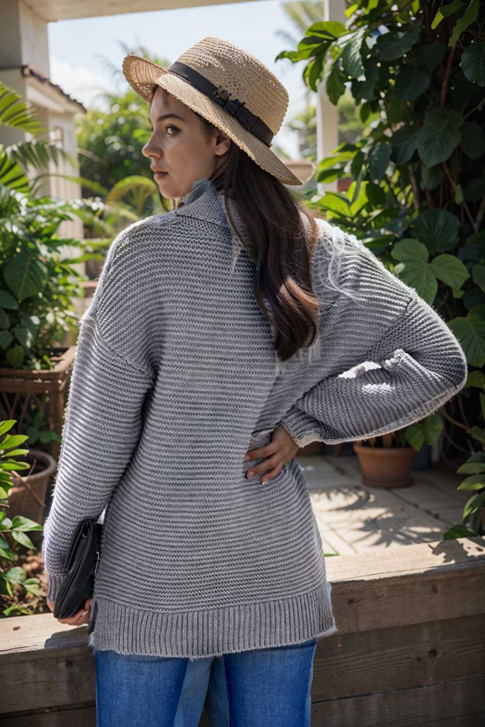 casual chunky knit mock neck long sleeve split pullover sweater 111651