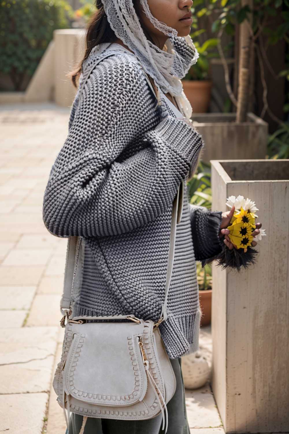 casual chunky knit mock neck long sleeve split pullover sweater 105591