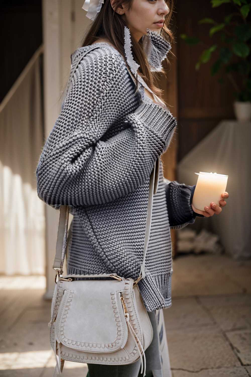 casual chunky knit mock neck long sleeve split pullover sweater 111639